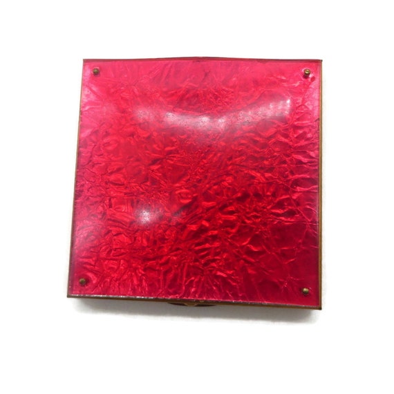 Vintage Compact, Large Iridescent Red Top Makeup … - image 1