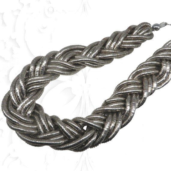 Vintage Chunky Braided Necklace, Silver Tone Chok… - image 3