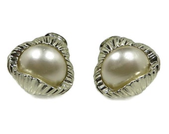 Vintage Faux Pearl Oyster Shell Clip-on Earrings