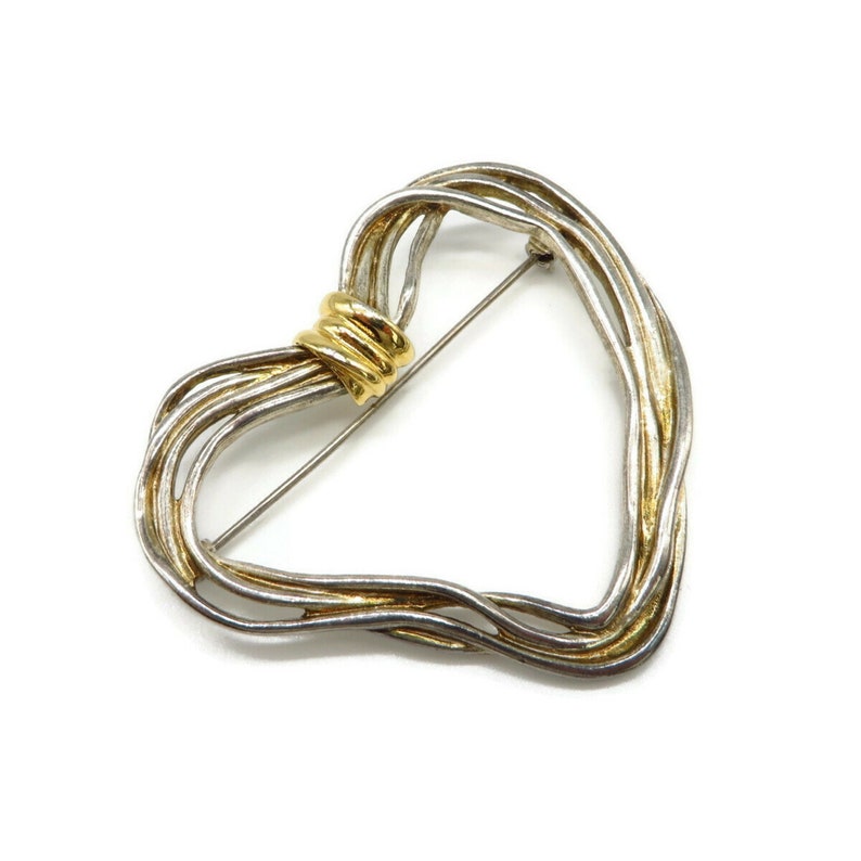 Premier Designs Heart Brooch Vintage Two Tone Abstract Heart Pin