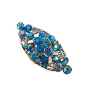 Vintage Blue Rhinestone Adjustable Cocktail Ring Size 8
