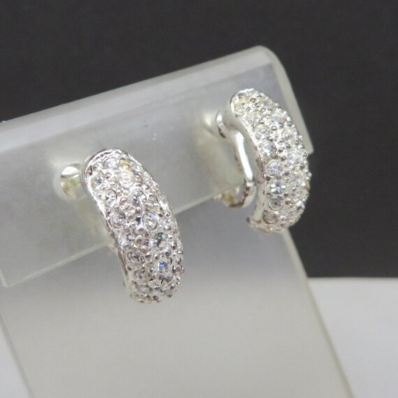 Vintage Rhinestone Half Hoop Clip-on Earrings by Roman