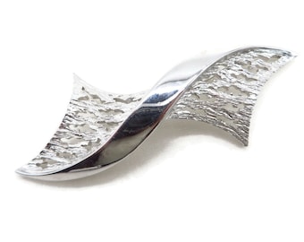 Vintage Twisted Brooch, Trifari Silver Tone Textured Pin