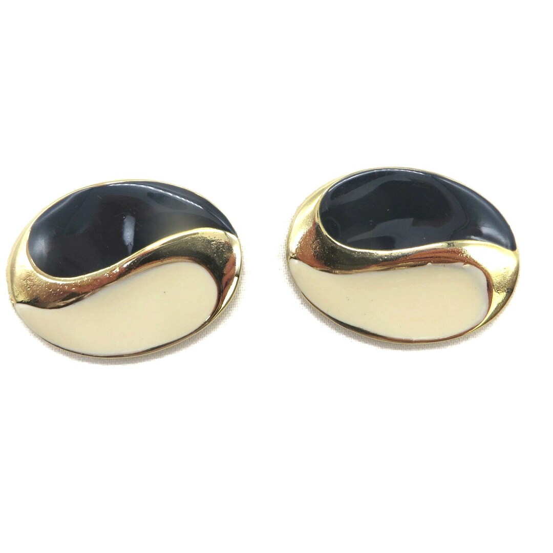 Bluette Shoe Clips Black and Cream Gold Tone Oval Shoe Etsy