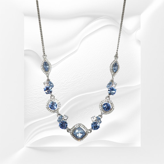 Vintage Givenchy Rhinestone Necklace Blue Clear Stones Elegant Jewelry for Her Gift for Women Etsy