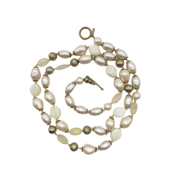 Monet Beaded Necklace, Lucite and Metal Cream Bea… - image 7