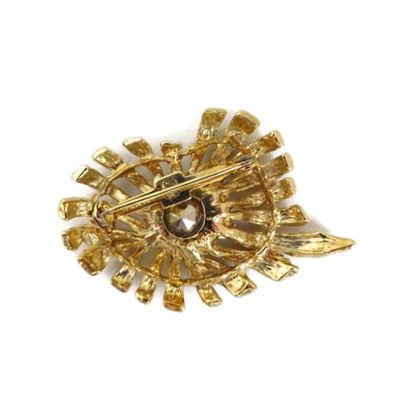 Vintage Rhinestone Center Gold Tone Spiky Flower … - image 5