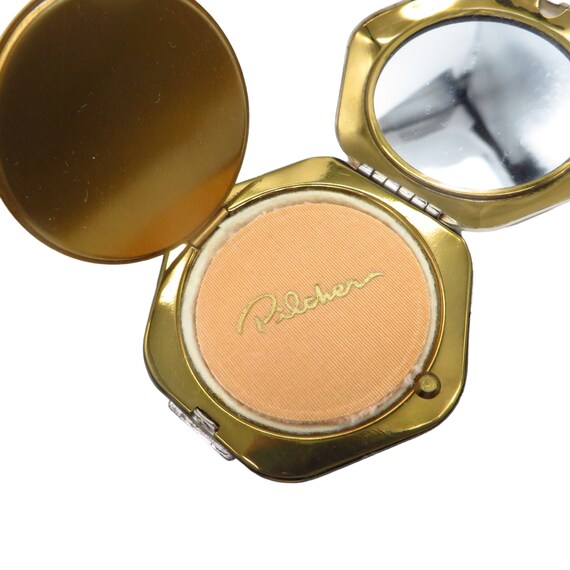 Vintage Compact Pilcher Hexagonal Silver Tone Flo… - image 7