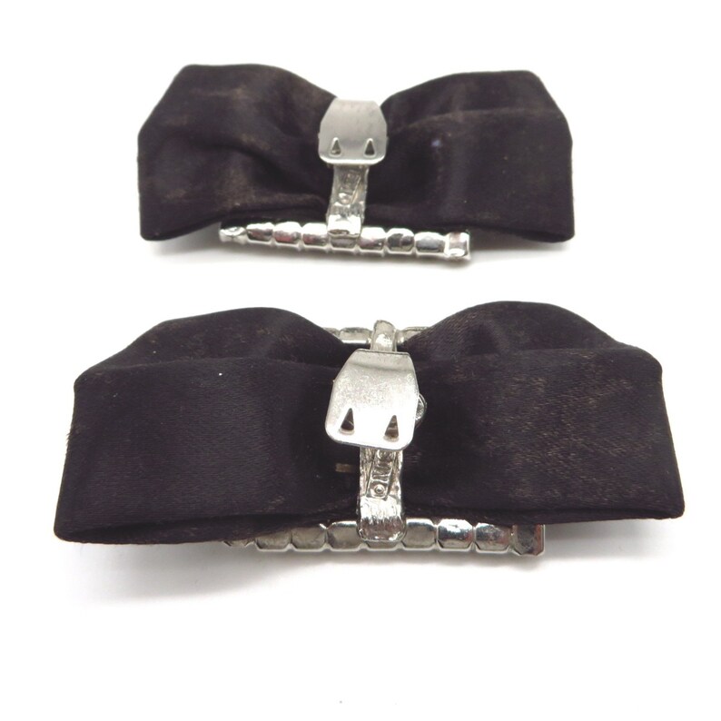 Vintage MUSI Black Satin Rhinestone Shoe Clips Etsy