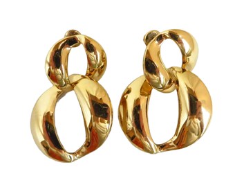 Gold Tone Double Hoop Earrings, Vintage Dangling Pierced Studs