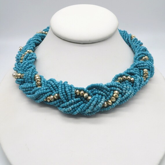 Vintage Braided Turquoise Choker, Gold and Silver… - image 3