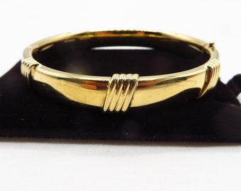 Vintage Bangle, Napier Gold Tone Hinged Bracelet, Classic 80s Jewelry