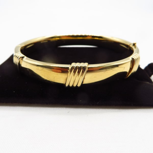 Vintage Bangle, Napier Gold Tone Hinged Bracelet, Classic 80s Jewelry