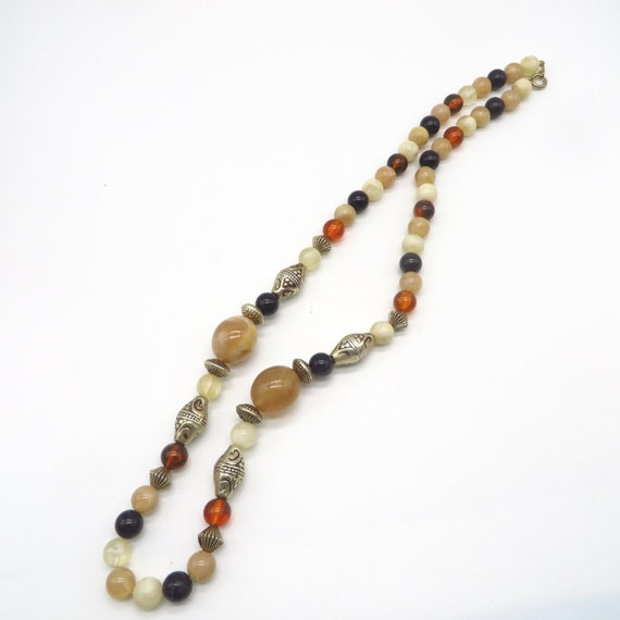 Vintage Multi-Color Beaded Necklace, Silver, Blac… - image 4