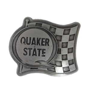 Vintage Quaker State Pewter Belt Buckle: Made in USA