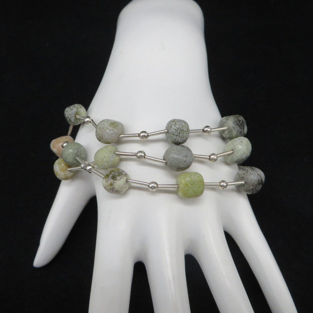 Vintage Sterling Silver Connemara Marble Bead Triple Strand Bracelet - Etsy