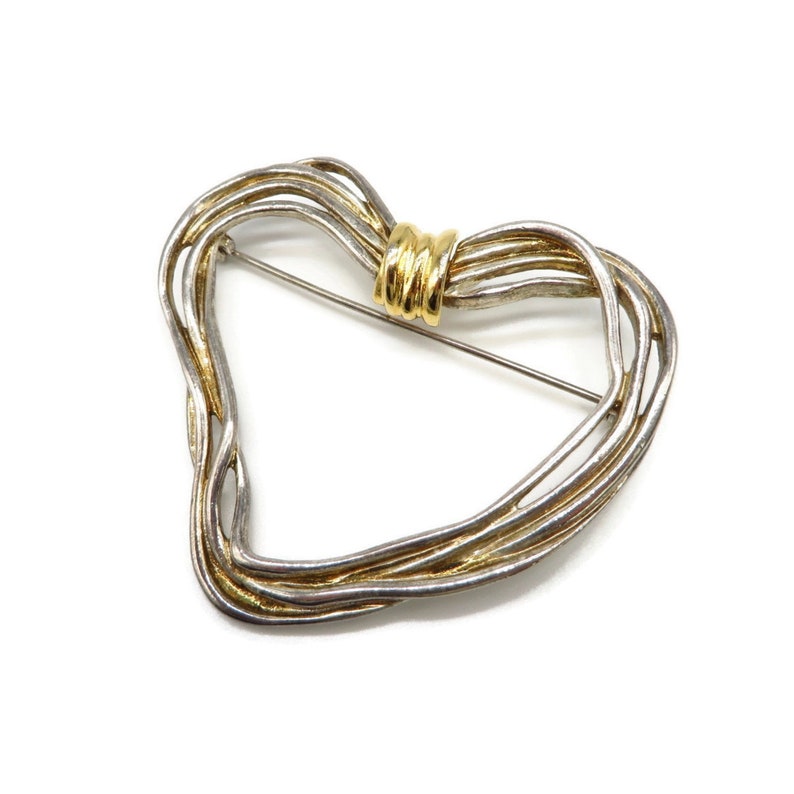 Premier Designs Heart Brooch Vintage Two Tone Abstract Heart Pin