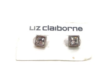 Vintage Liz Claiborne Earrings, Small Rhinestone Pierced Stud Earrings