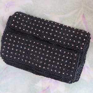 クラッチバッグ Black Beaded Handmade Clutch Black Beaded Clutch - Vintage 1980s Handheld Sparkly Evening