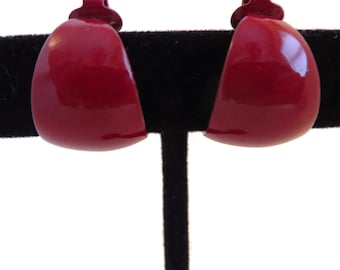 Vintage Red Hoop Earrings: Small Cranberry Clip-on Earrings