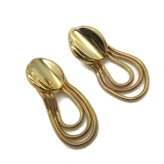 Vintage Dangling Chain Link Clip-on Earrings - image 2