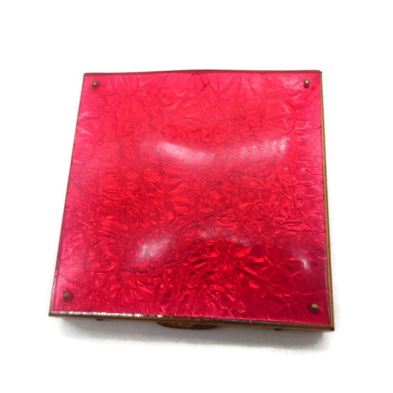 Vintage Compact, Large Iridescent Red Top Makeup … - image 8