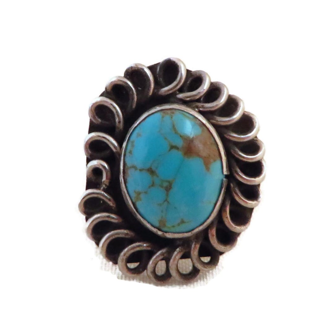 Vintage Sterling Silver Navajo Turquoise Ring Size 6 Native American ...