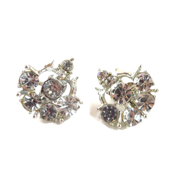 Coro Clear Rhinestone Earrings, Silver Tone Screw… - image 4