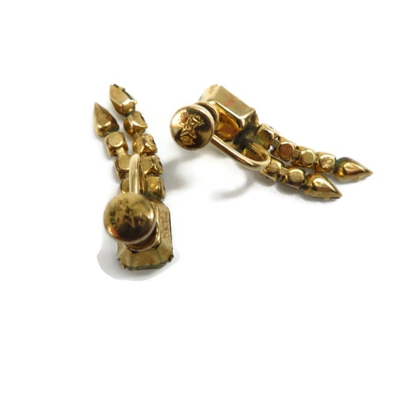 Clear Rhinestone Dangle Earrings, Gold Filled Scr… - image 6