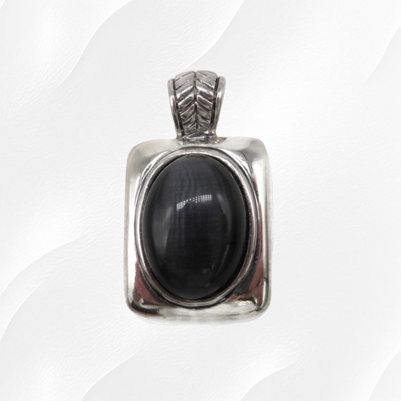 Vintage Pendant Necklace Black Glass Pendant Silv… - image 5