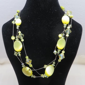 Dabby Reid Vintage Necklace, Multi-Strand Yellow Bead Choker with Opalescent Accents