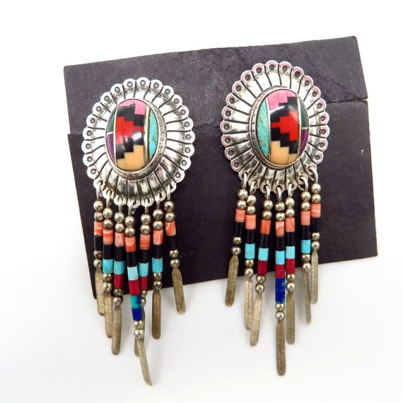 Vintage Sterling Silver Multi-Stone Dangling Earri