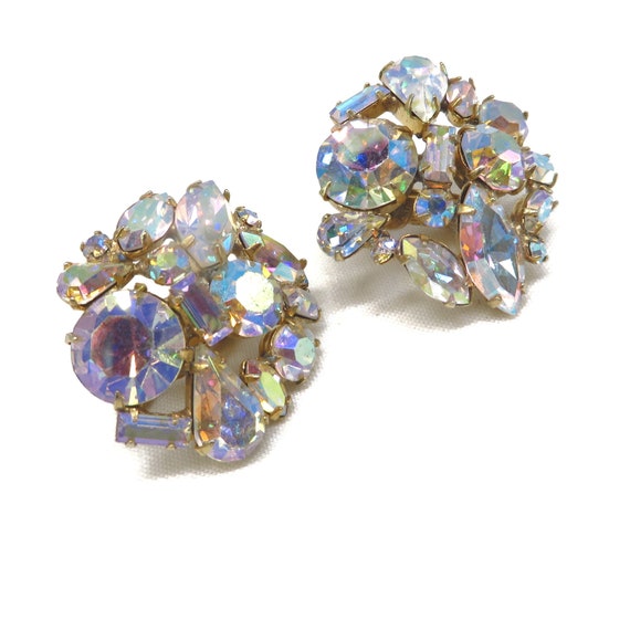 Coro Crystal Cluster Clip-on Earrings Vintage Jew… - image 4