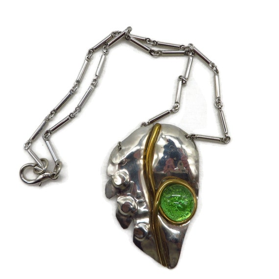 Vintage Leaf Pendant Necklace Ilan & Berry Silver… - image 1