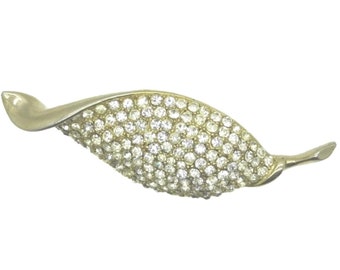 Vintage Rhinestone Brooch, Weiss Gold Tone Twisted Leaf Pin