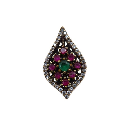 Sterling Silver Multi-stone Ruby Emerald and CZ R… - image 7