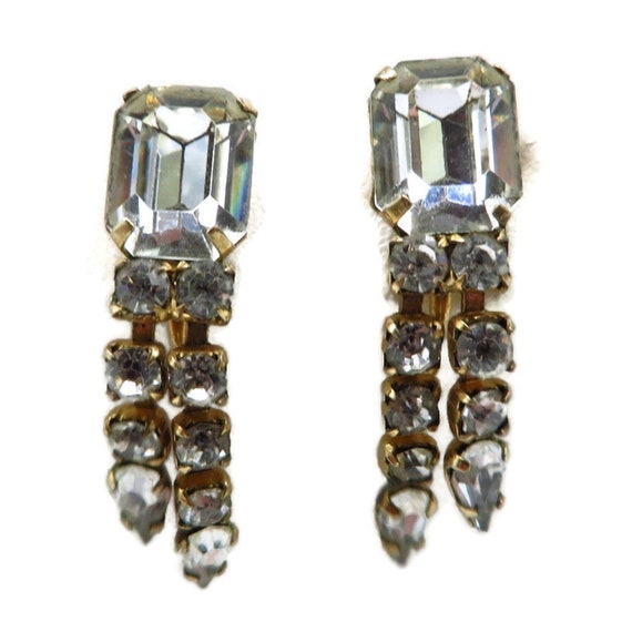Clear Rhinestone Dangle Earrings, Gold Filled Scr… - image 3