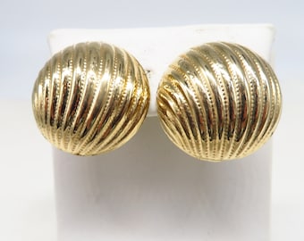 Vintage Domed Button Earrings, Sarah Coventry Gold Tone Ridged Clip-ons with Screws