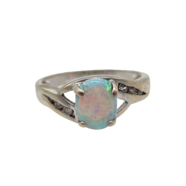 Vintage Sterling Silver Faux Opal Ring Size 5.5