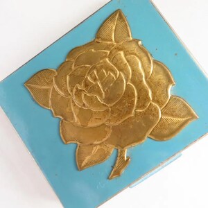Vintage REX Fifth Avenue Compact Aqua Blue Flower Top Makeup Case