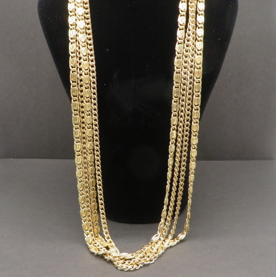 Gold Tone Multi-Strand Chain Necklace Vintage Sara