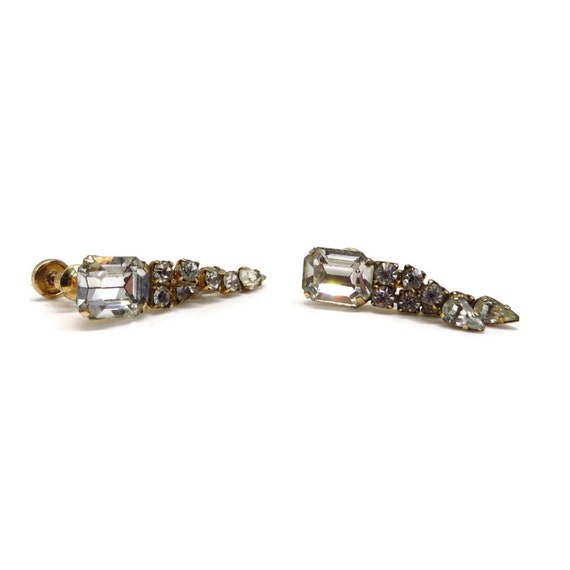 Clear Rhinestone Dangle Earrings, Gold Filled Scr… - image 5