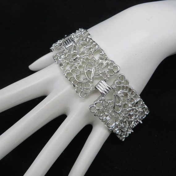 Emmons Panel Bracelet Silver Tone Filigree frosted Lace Bracelet Vintage Emmons Jewelry Gift for Her Etsy