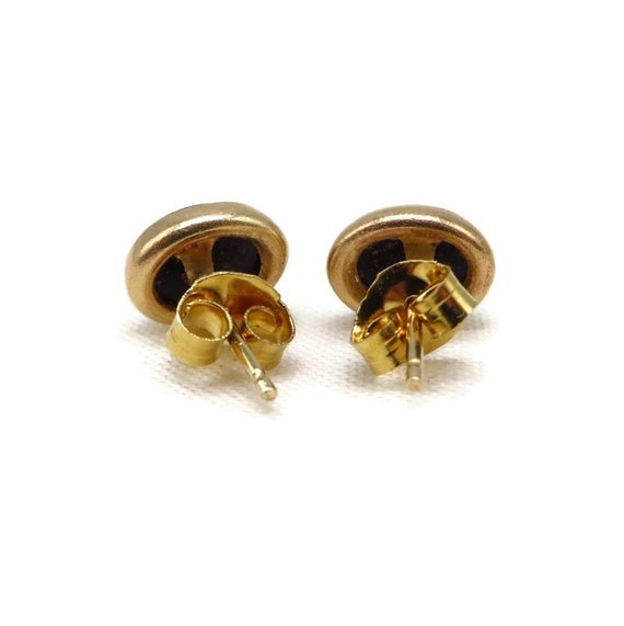Vintage 14K Gold Onyx Earrings, Oval Pierced Studs - image 7