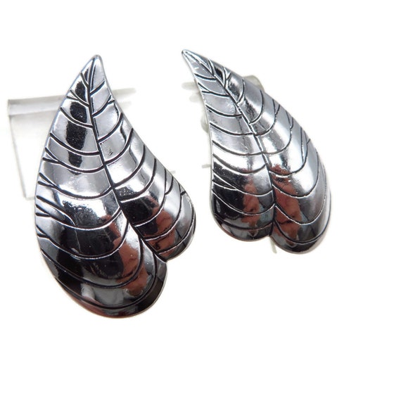 Laurel Burch Earrings, Silver Tone Leaf Shaped Cl… - image 2