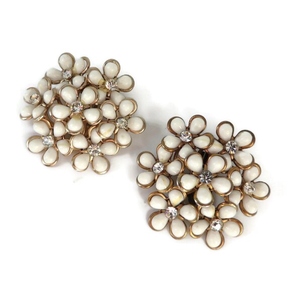 NOS Vintage Lucite Flower Glass Seed Beads Green Clip-On Earrings