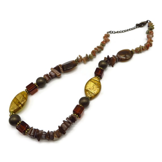 Brown Bead Necklace, Vintage Premier Designs Chunky N… Gem