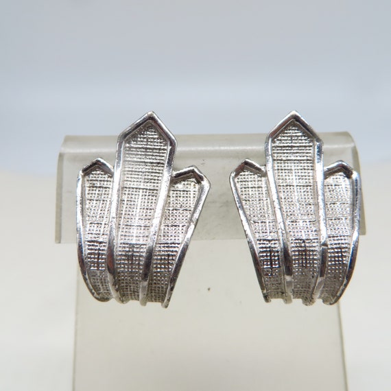 Art Deco Silver Tone Earrings, Vintage Marboux Cl… - image 2