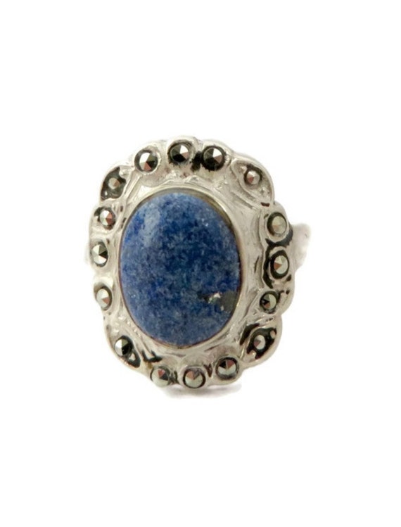Sterling Silver Sodalite Ring. Marcasite Studded,… - image 3