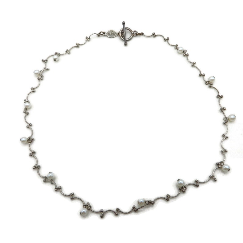 Collier vintage, tour de cou en fausses perles argentées avec chaîne Carolee Dainty image 3
